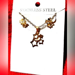 Set Gold Plated Stainless Steel Jewelry  Nacklace Pendant Earrings Set